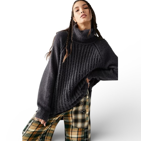 Free People Sweaters - Free People Big City Turtleneck Knit Sweater Gray Ribbed XS
